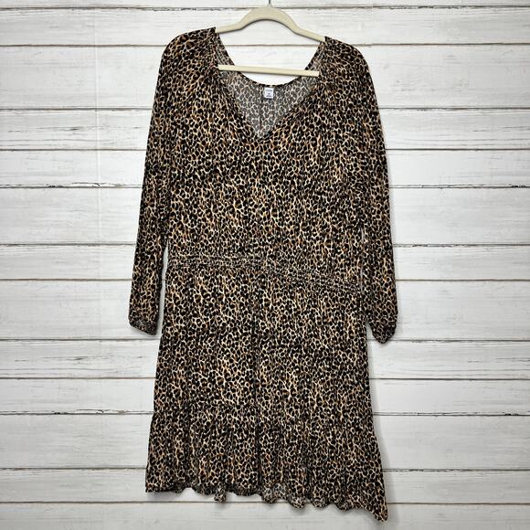Old Navy Leopard Print Long Sleeve Dress Size XXL - Picture 1 of 8